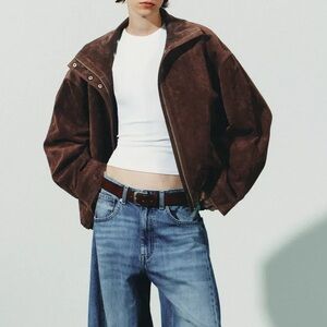 Zara oversized suede bomber jacket XS